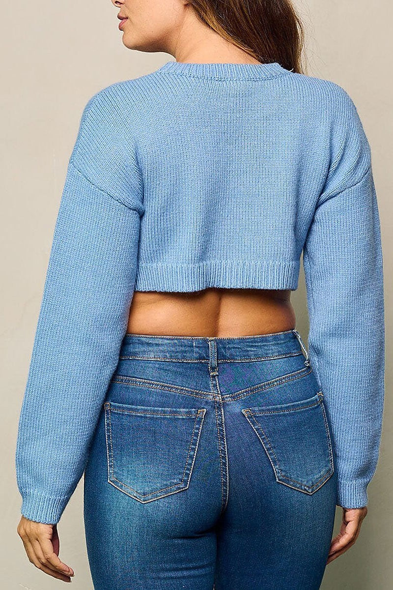 Long sleeve solid knit crop top (EFWT4358)