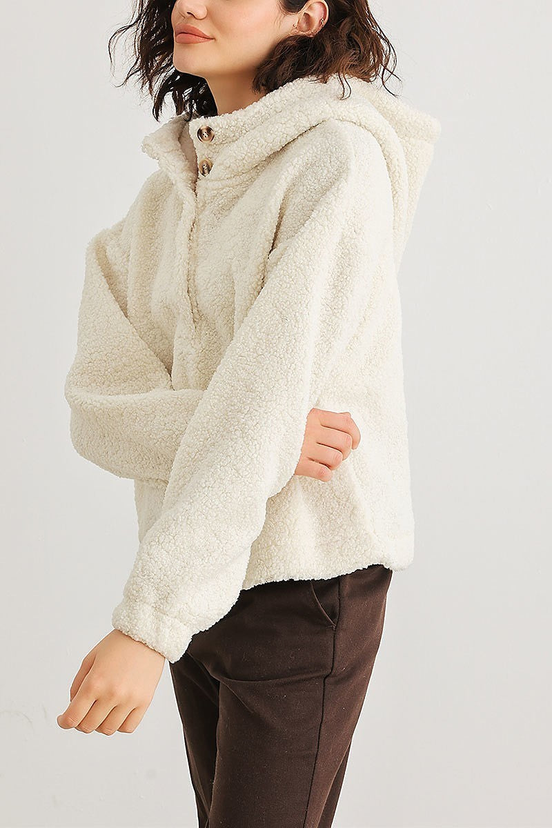 Teddy knit button up pocket detail hooded sweater (TED2022)