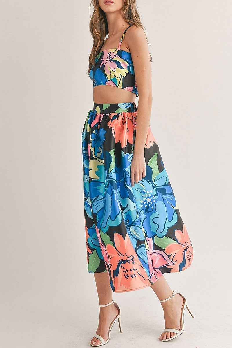 Sleeveless crop top & maxi skirt floral 2pc. set (EGWT2315)