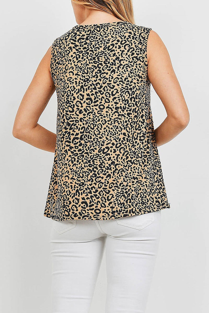 Leopard print keyhole sleeveless top (EF1012)