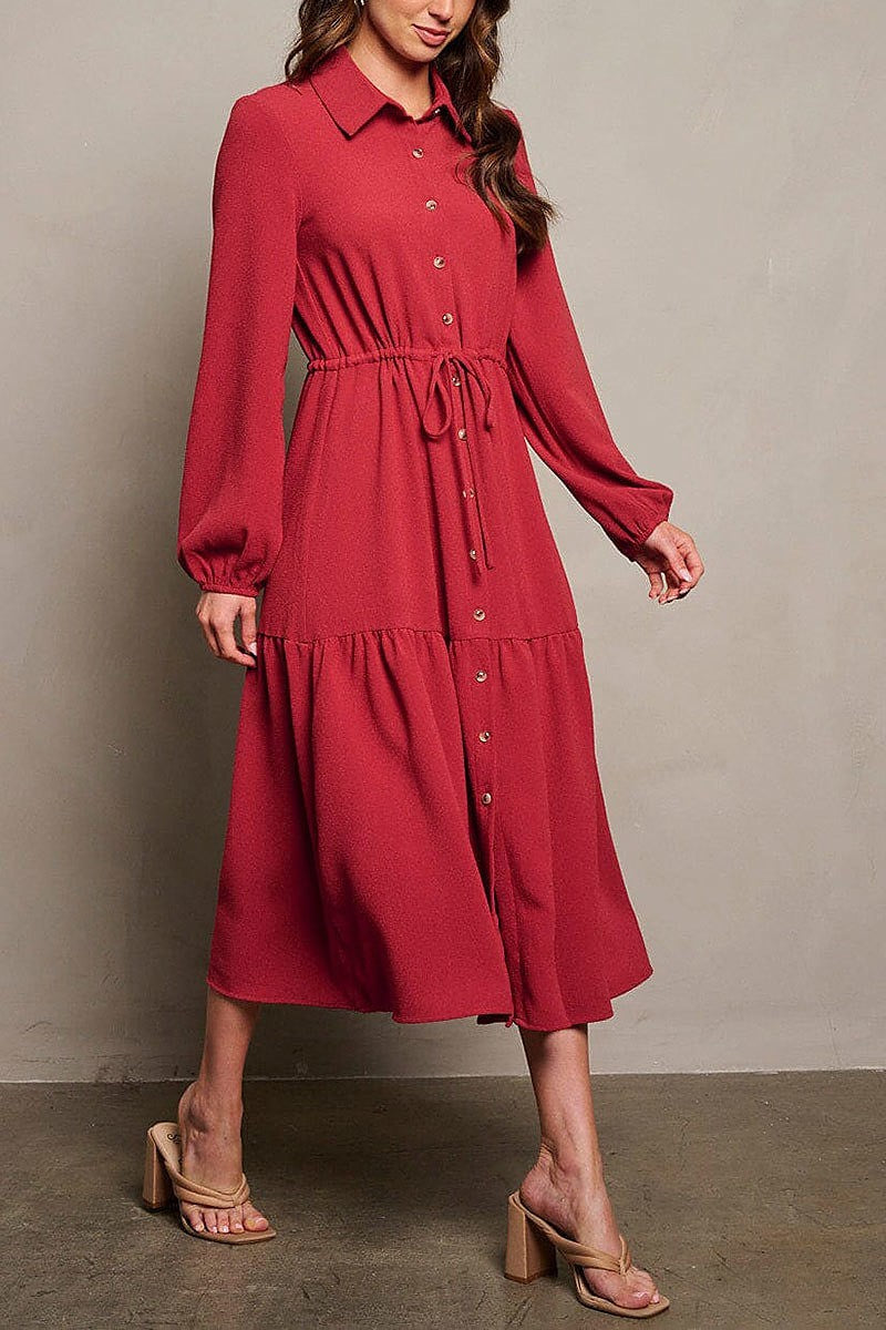 Long puff sleeve button up maxi dress (EGWT1758)