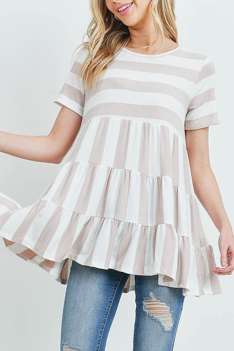 Stripes layered ruffle hem top (ED9504)