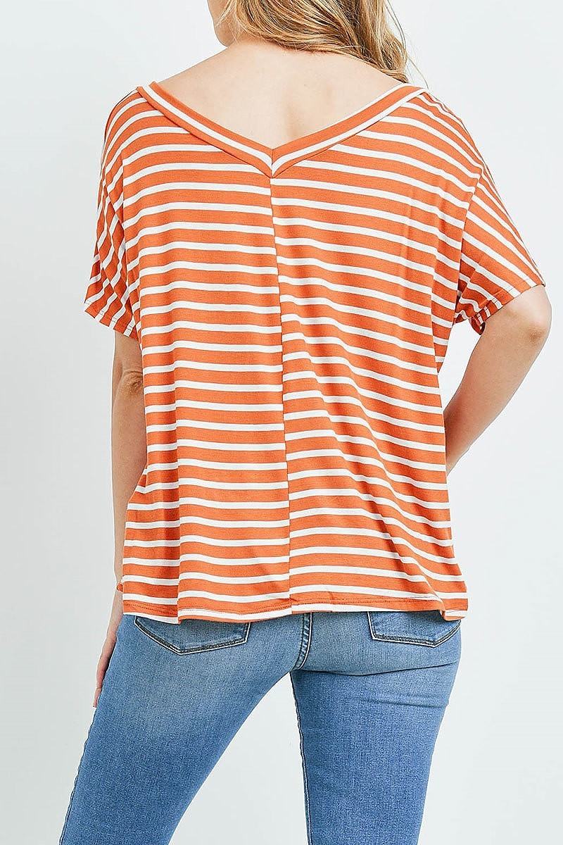 V neck stripe loose fit top (ED9531)