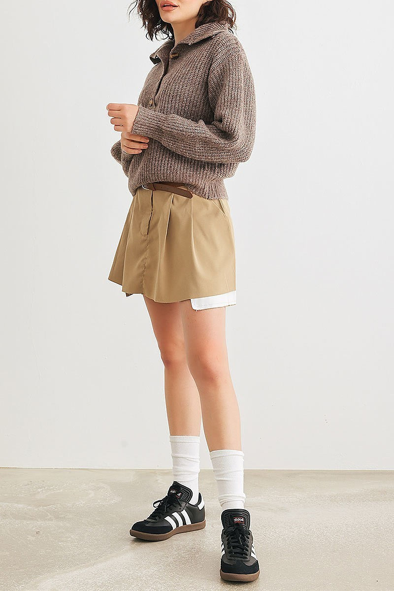 Wool knit button up neck crop sweater (TED2026)