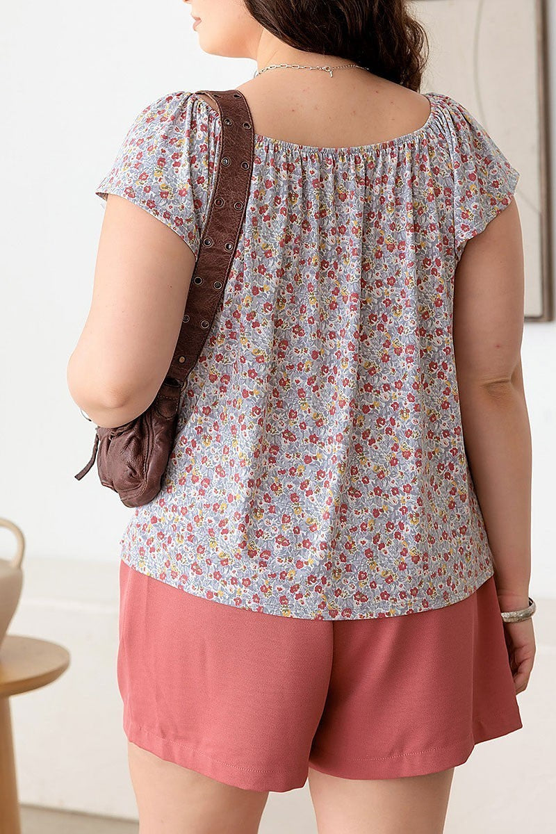 Floral short sleeve loose fit top (TED2993)