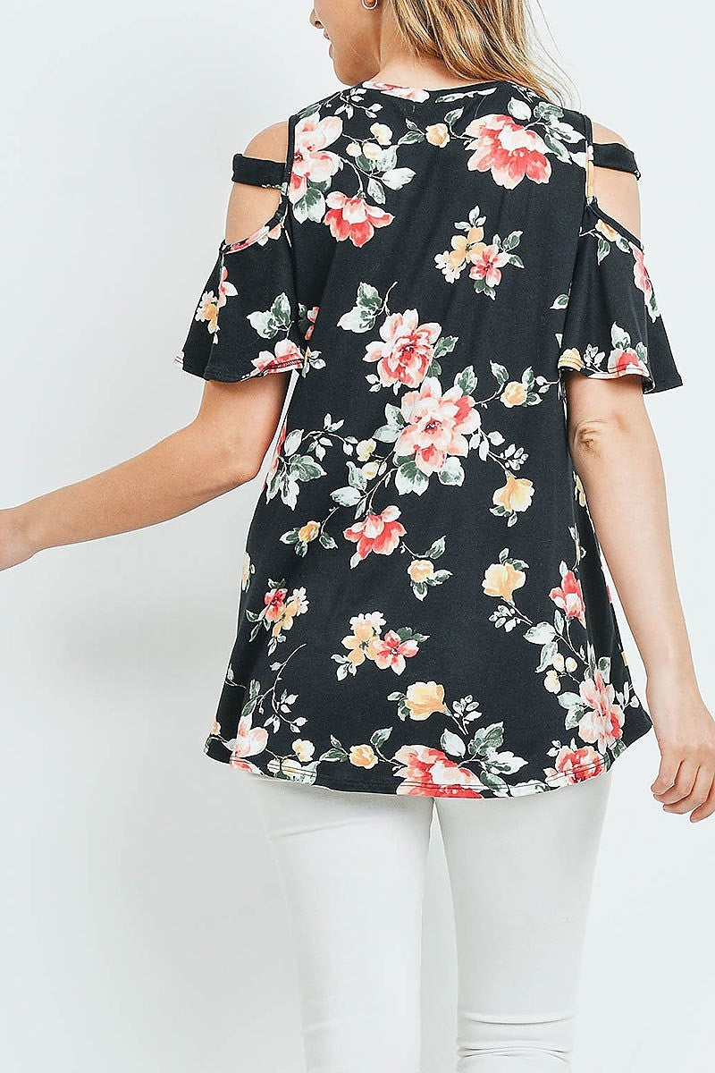 Floral print off shoulder flutter sleeve top (ED9164)