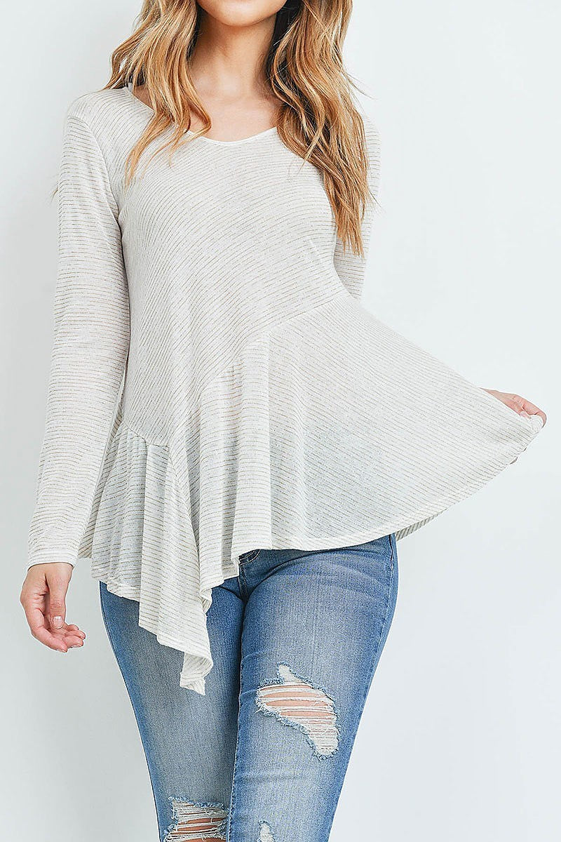 Seam detail asymmetrical hem stripe top (ED9041)