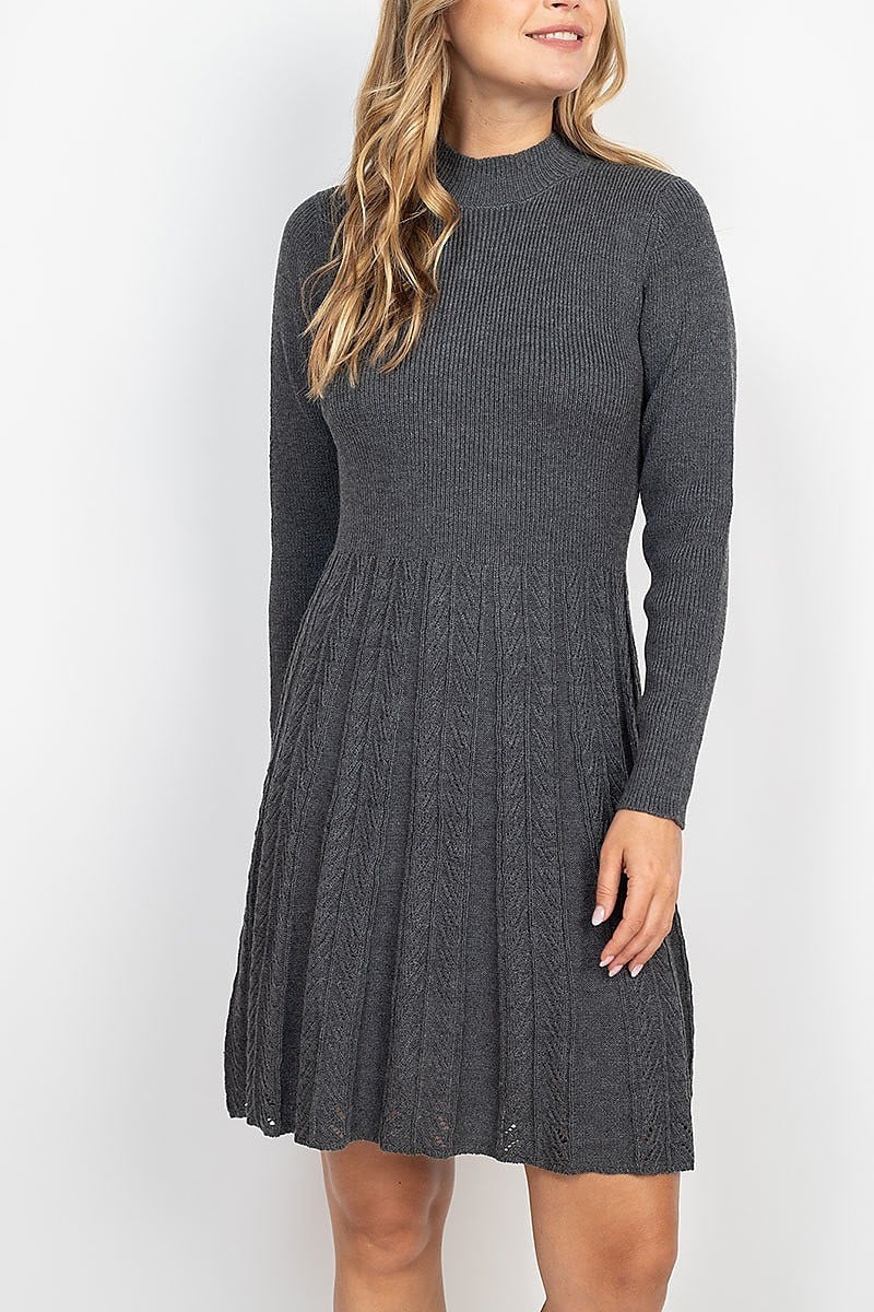 Ribbed knit chevron sweater knit dress (DED6847)