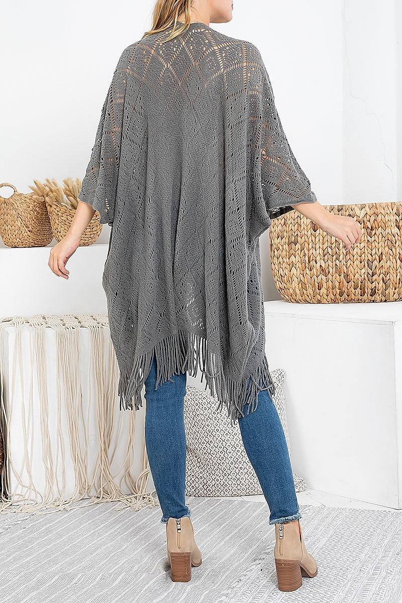 Crochet diamond pattern fringe kimono (DGS5425)