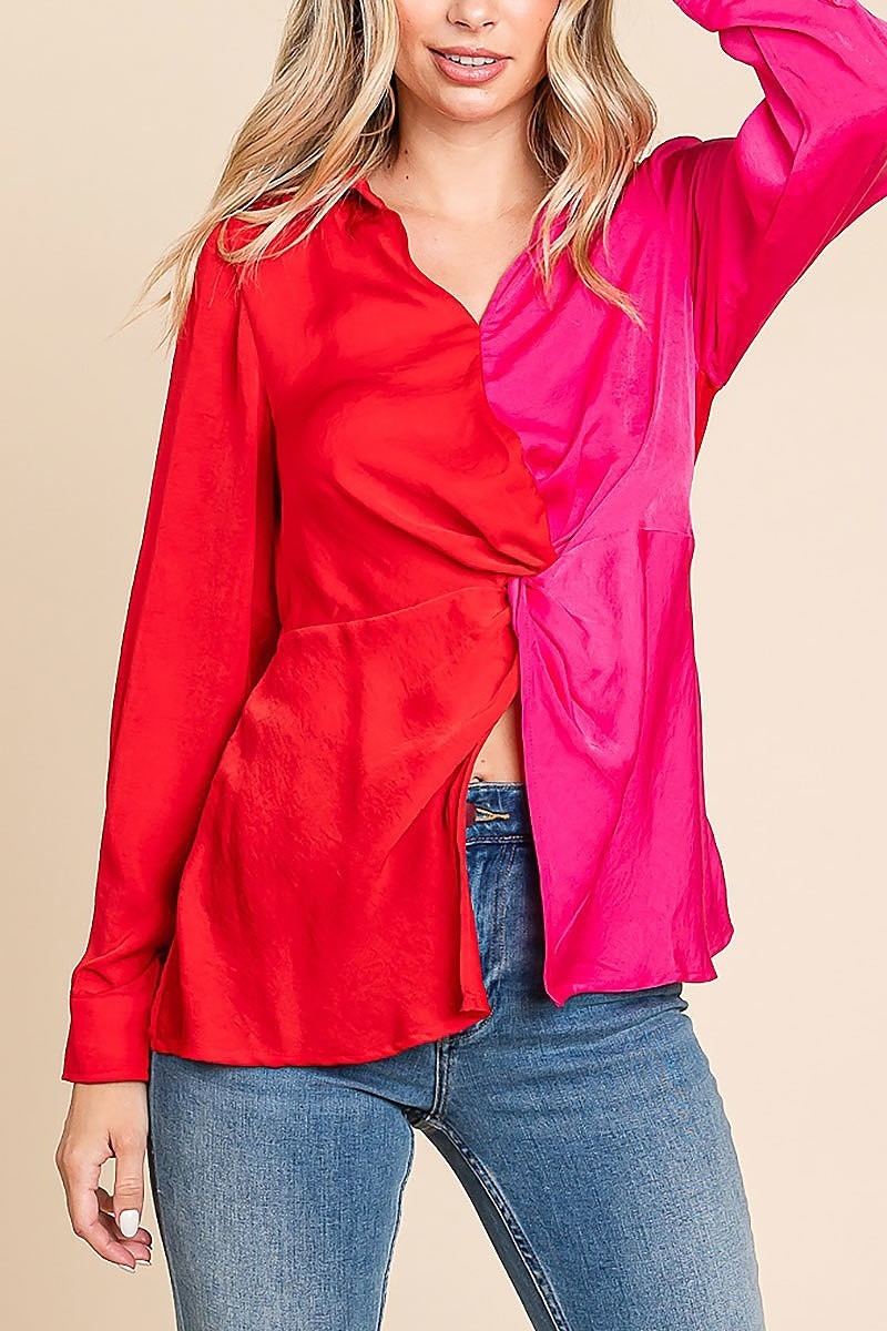 Color block front twisted blouse (EDH1663)