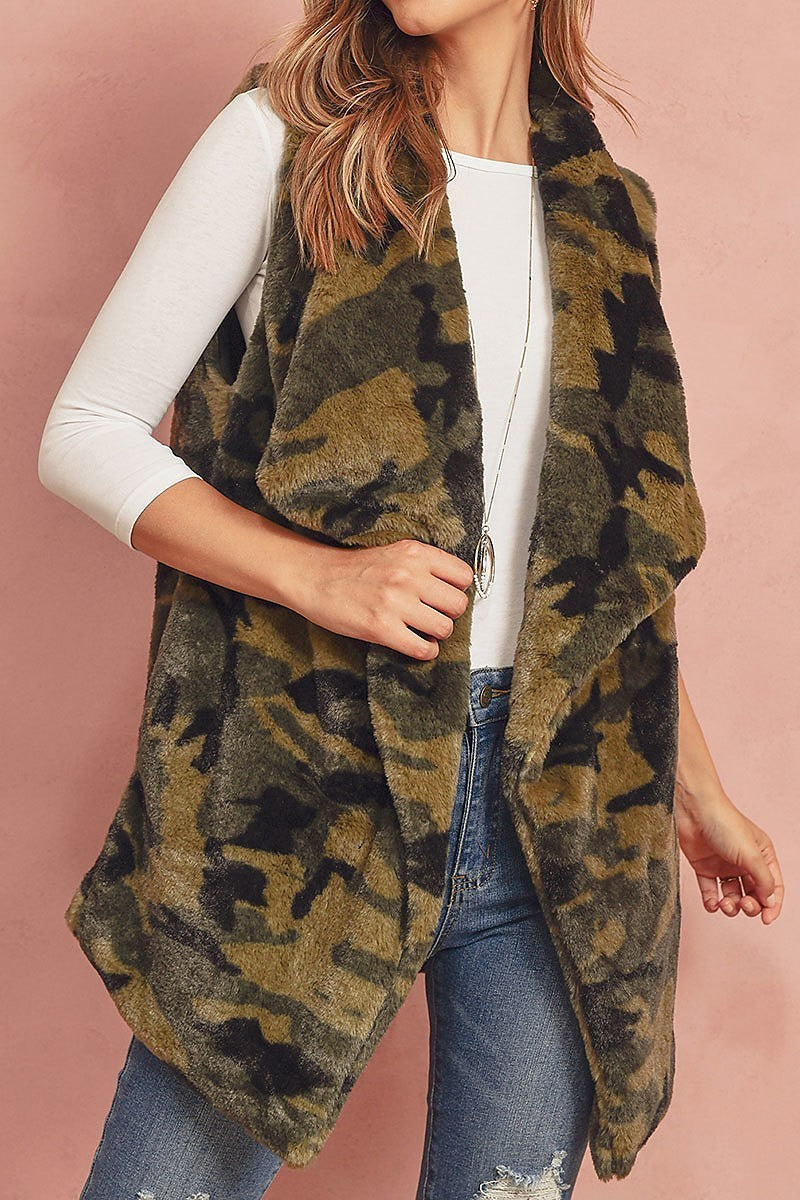 Faux fur camouflage pocket vest (DGS5075)