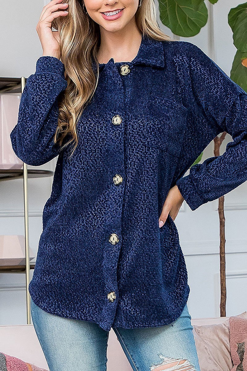 Chenille button down long sleeve shacket (DGS5803)