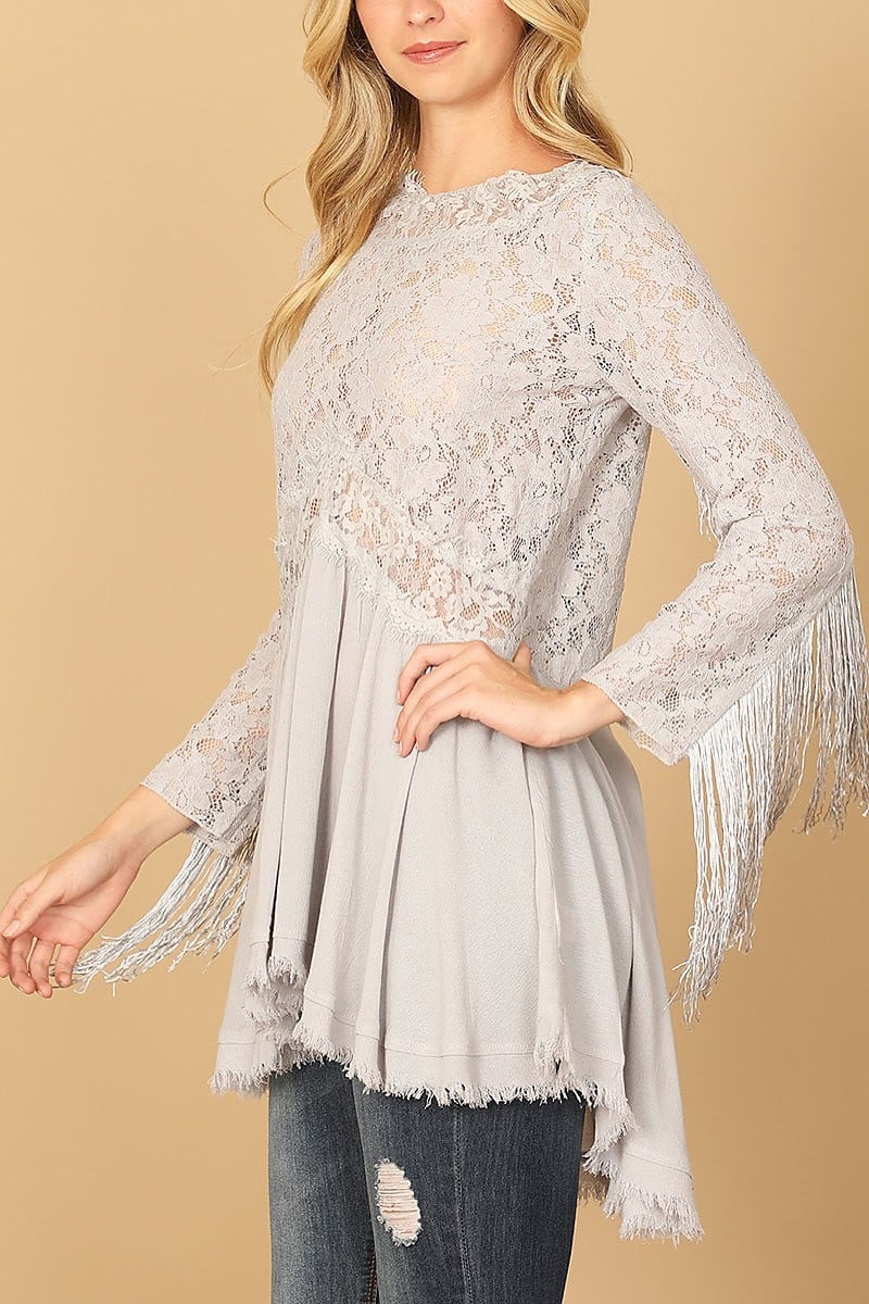 Lace tassel sleeve top (EFWT9918-1)