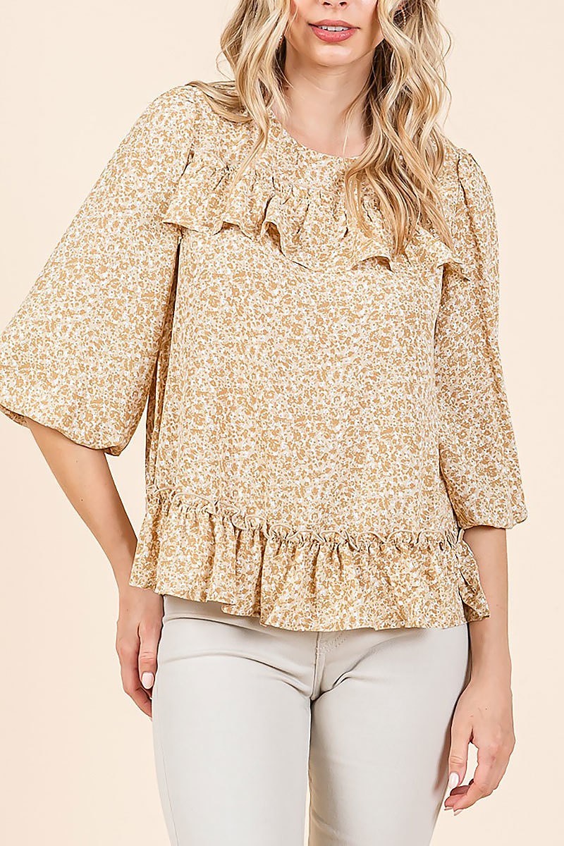 Floral printed long sleeve blouse with ruffle (EDH2176)