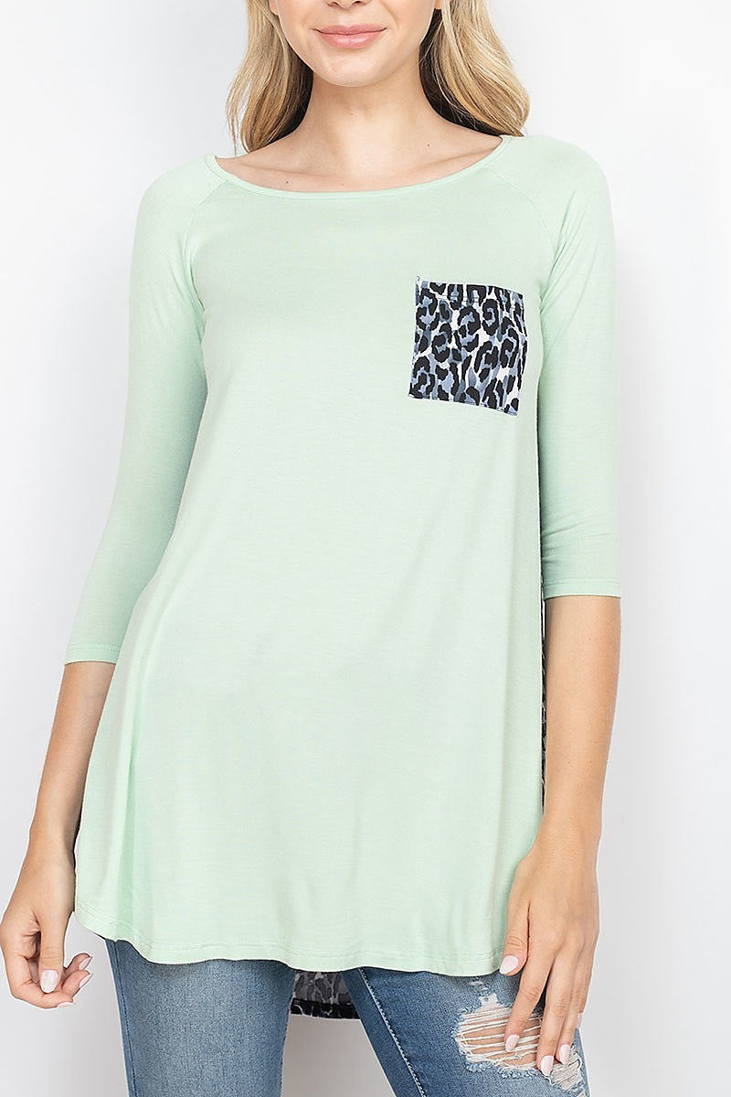 Animal print pocket color block top (EF1804)