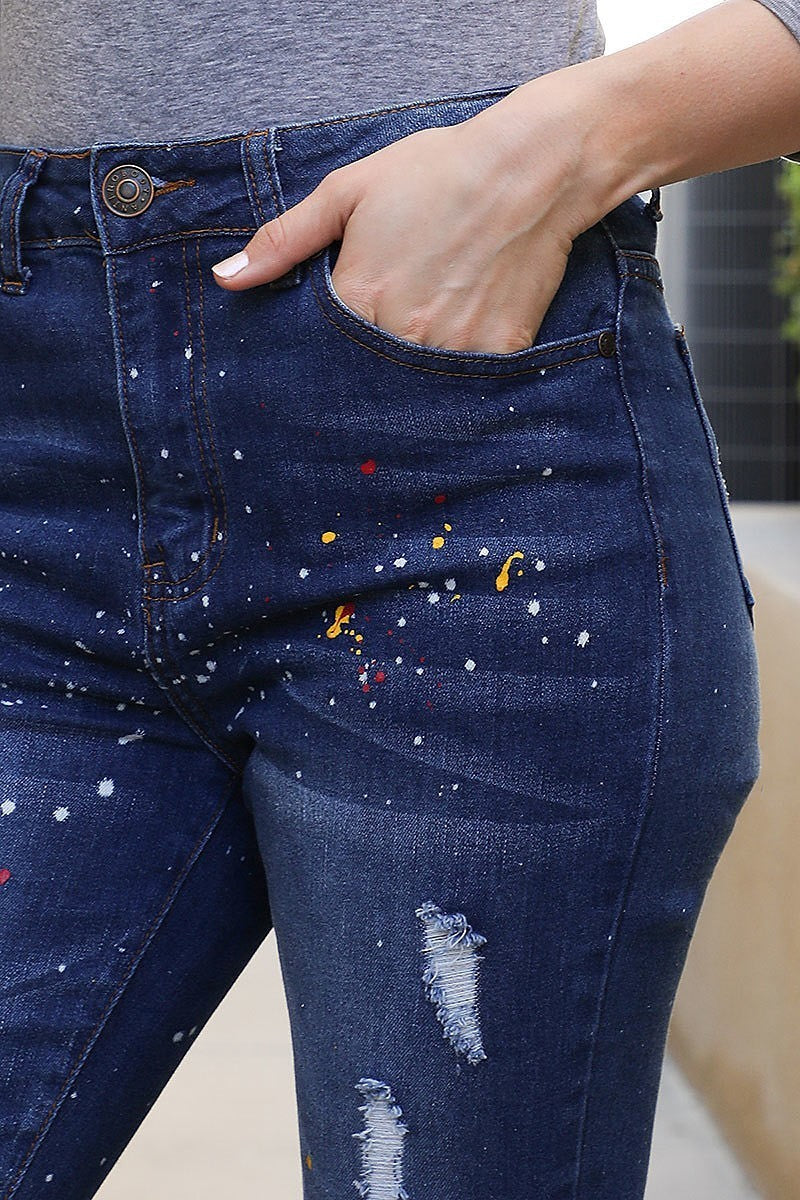 Dark blue paint sprinkle ripped jeans (DGB3785)