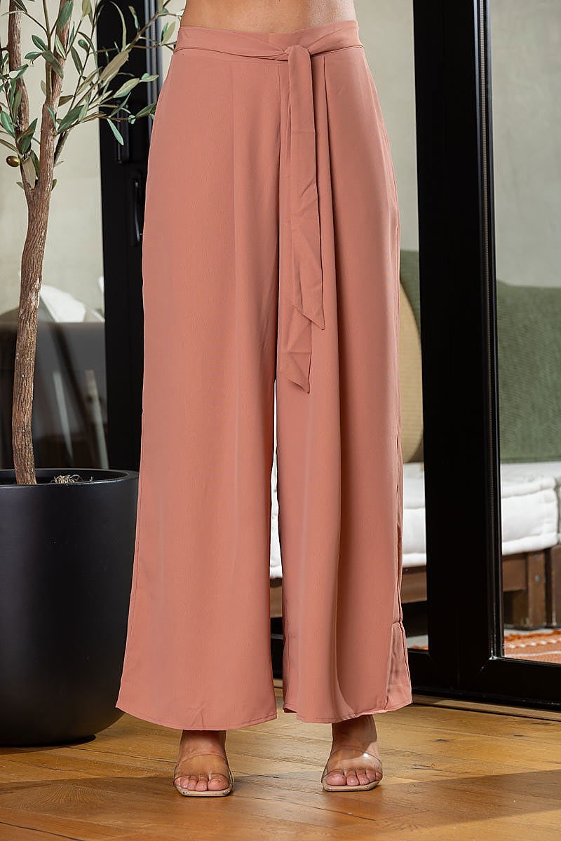 High waisted tie knot wide leg pants (EDSW4310)