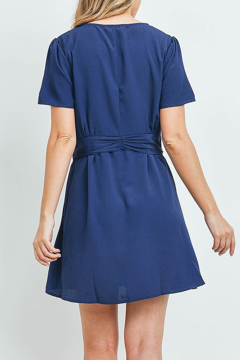 Twist waist v neck flare dress (DED6199)