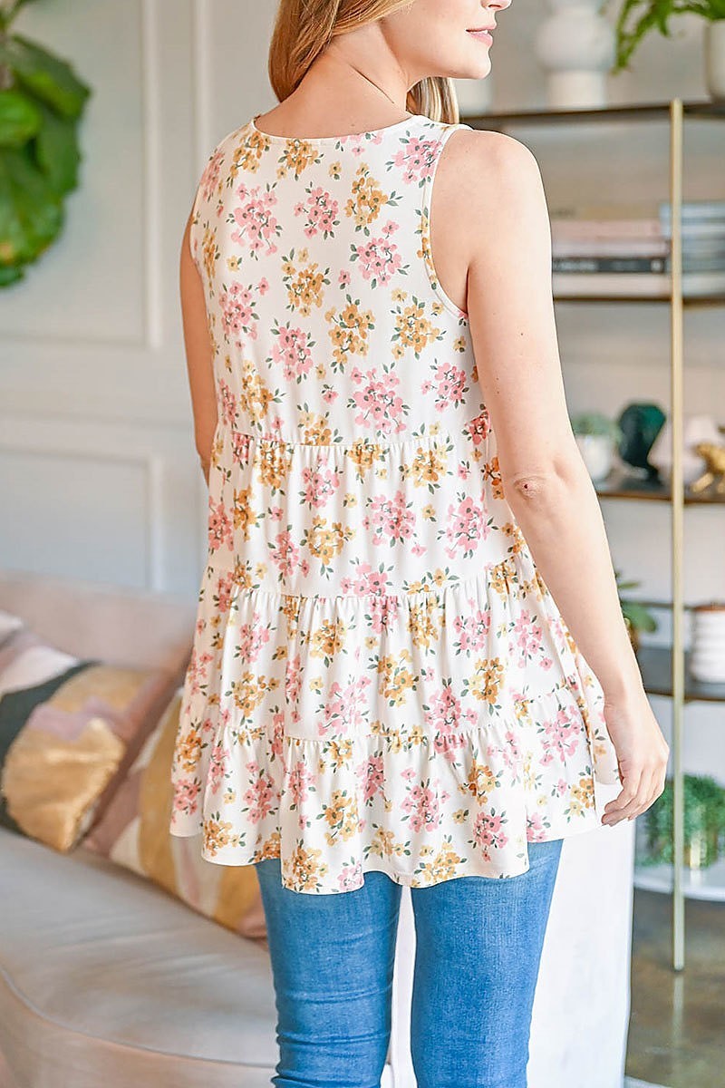 Floral print tiered ruffle tank top (ED9923)