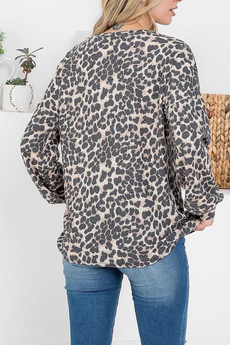 Lace detail long sleeve leopard top (EF2539)