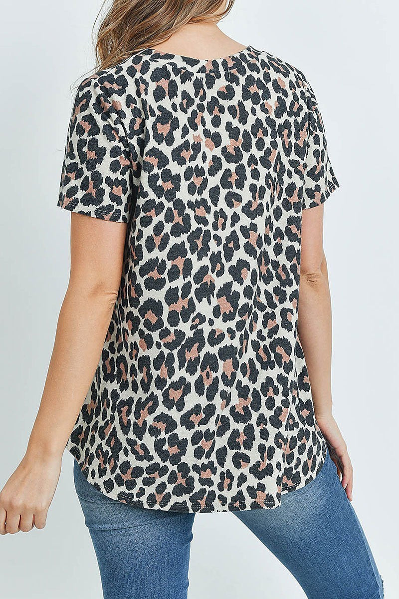 V neck animal print loose fit top (ED8622)