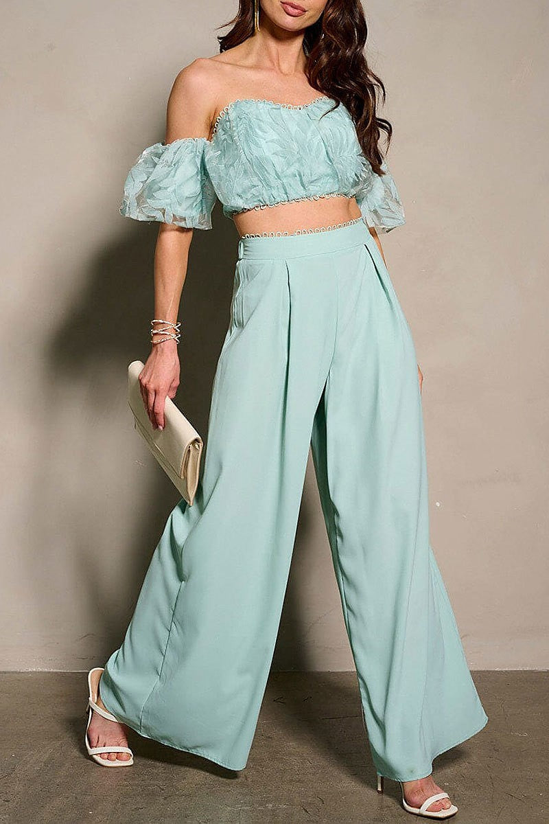 Short sleeve crop top & pleated pants 2pc set (EFWT9510)