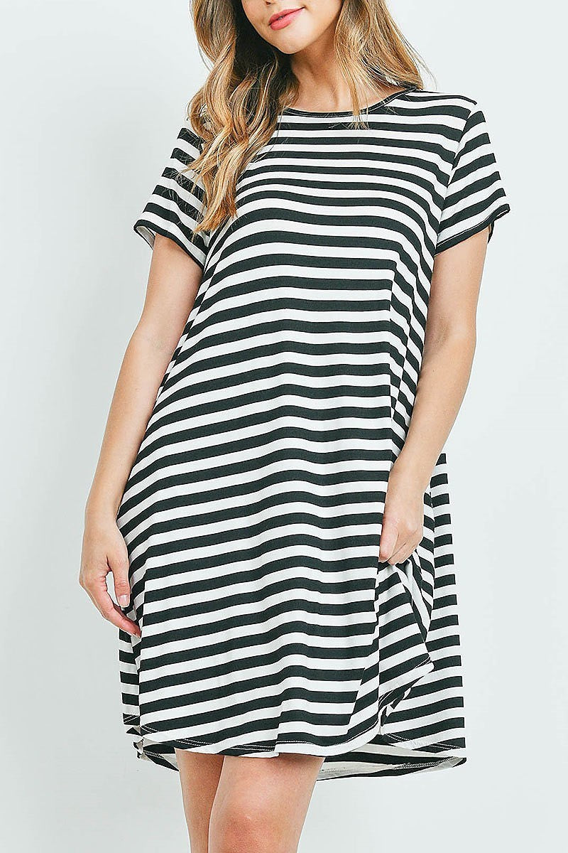 Short sleeves round neck stripes dress (DED6141)