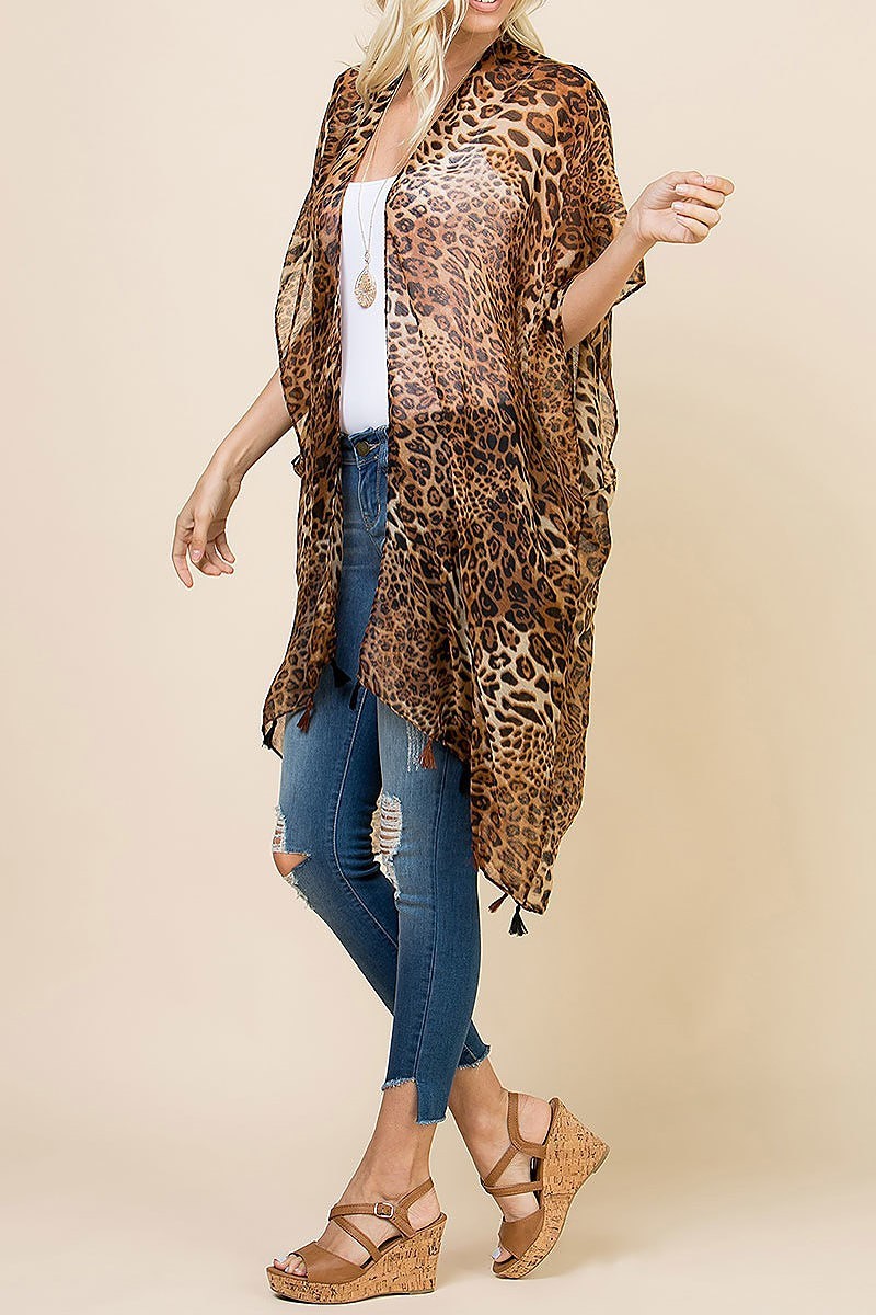 Open front leopard tassel cardigan (EF3053)