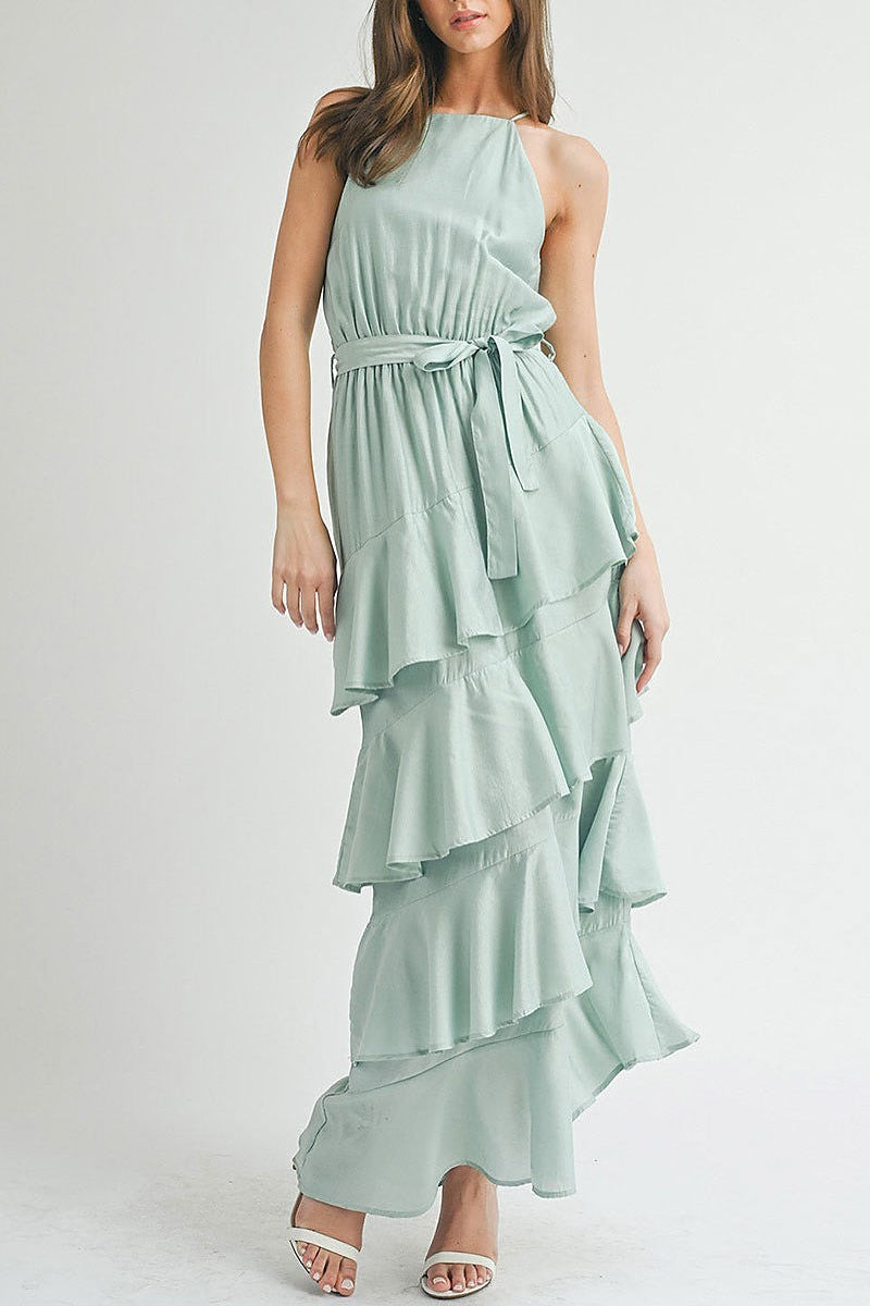 Sleeveless tiered ruffle maxi dress (EGWT2306)