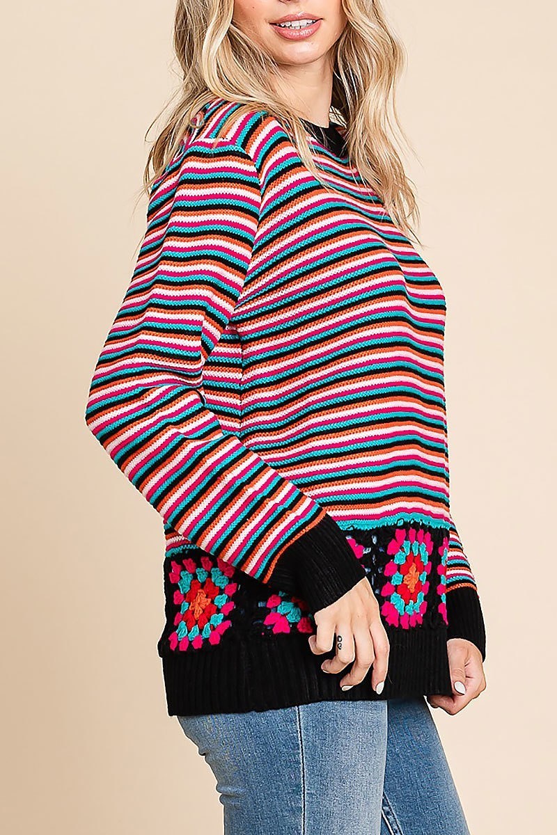 Stripe embroidered knit top (EDH1672)