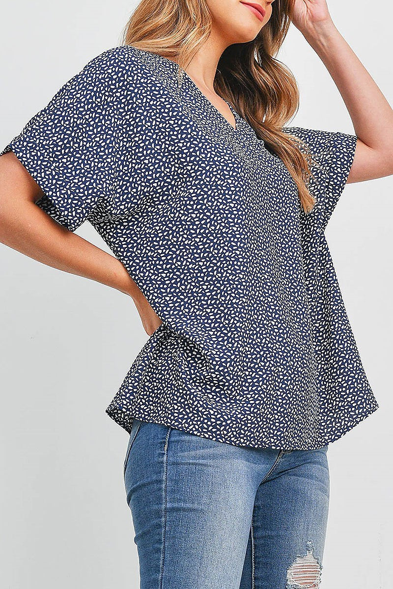 Oversize v neck pebble print top (EF1620)