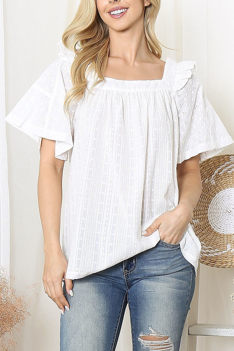 Square neckline textured top (EF6042)