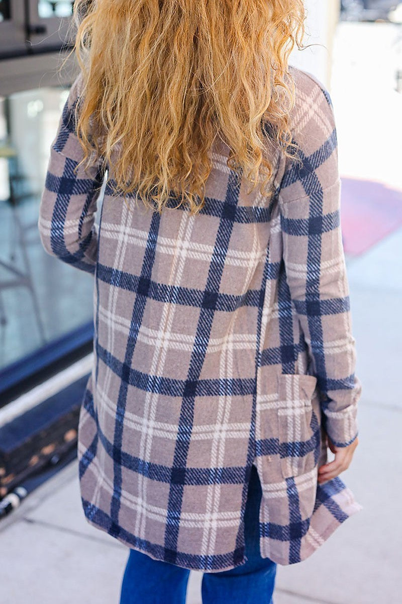 Plaid pocketed cardigan (ETBM6159)