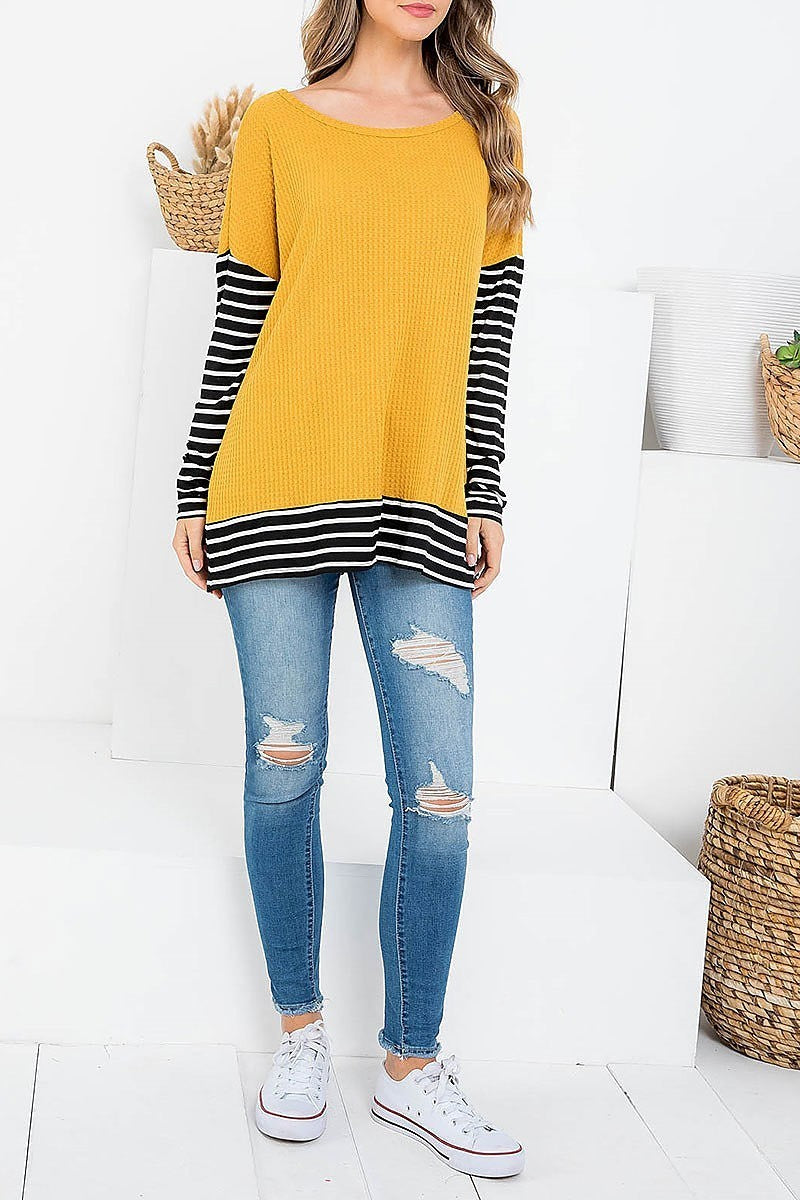 Stripe sleeve thermal color block top (EF2439)