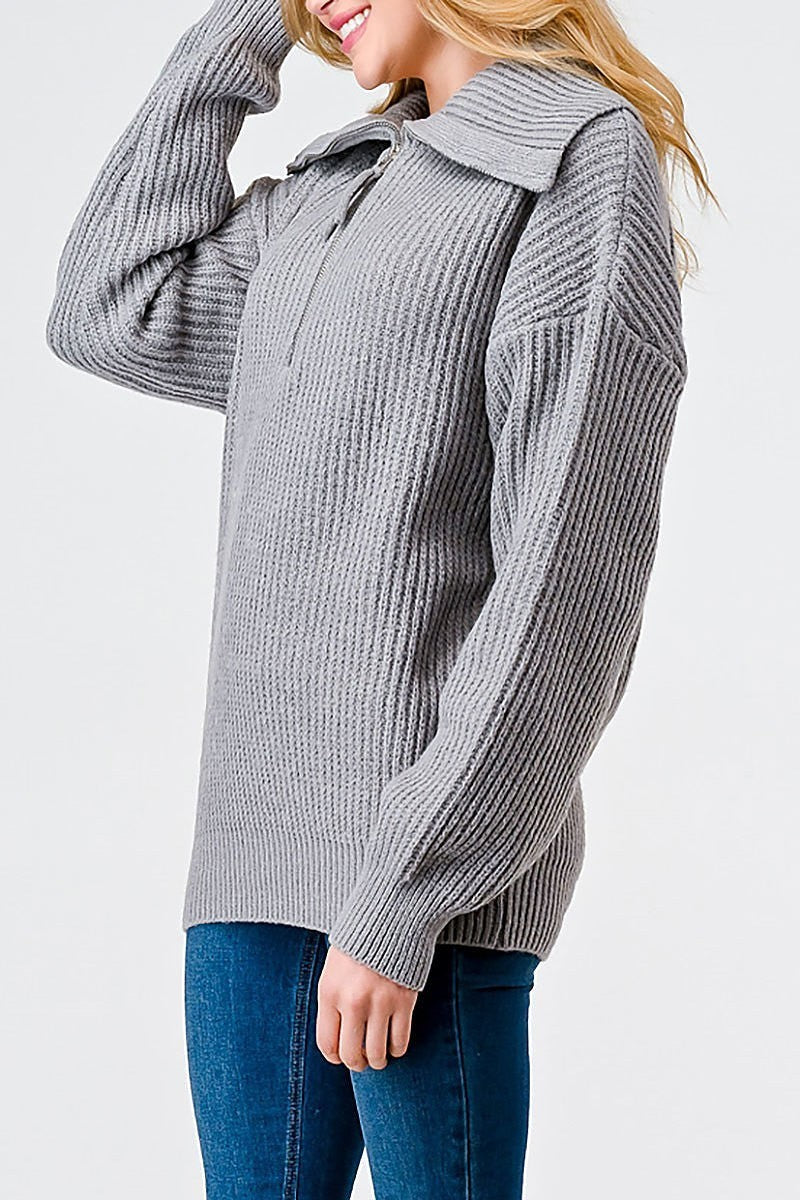 Zip up turtle neck long sleeve sweater (TED2039)