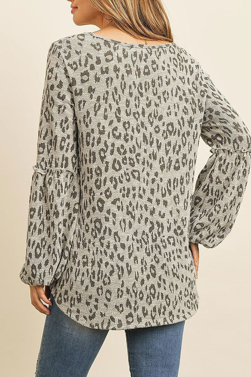 Puff ruffle detail sleeve leopard top (ED8545)