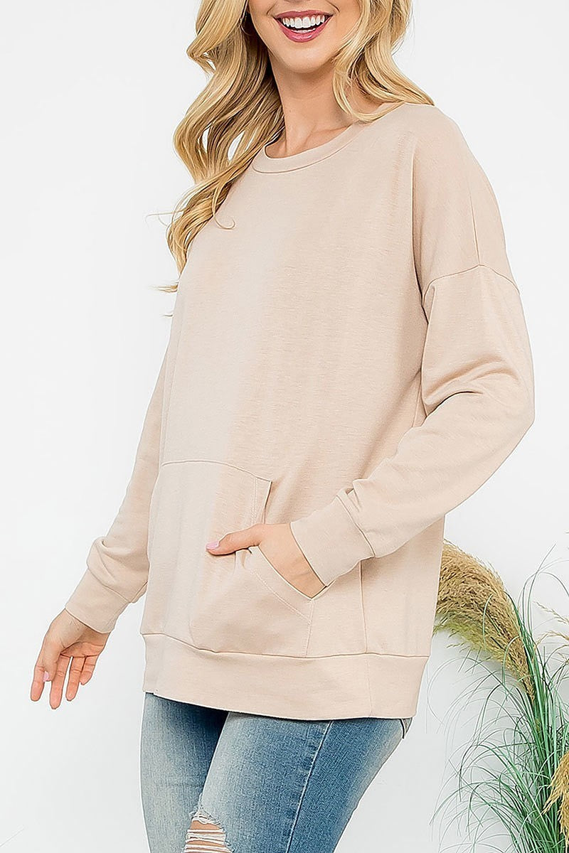 French terry top with kangaroo pocket top (EF6918)