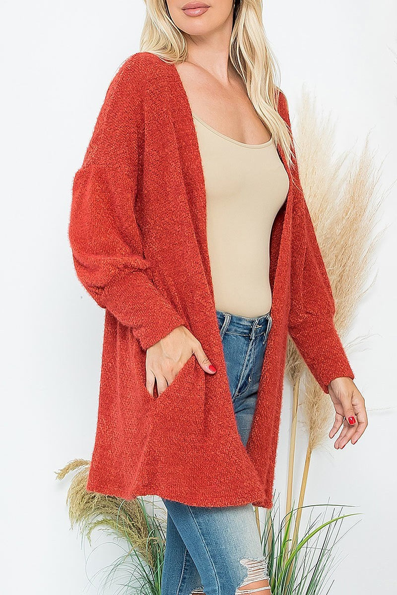 Long cuff sleeve open front cardigan (EF6304)