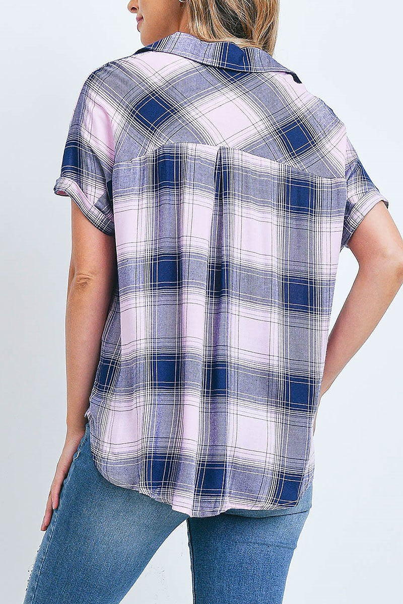 Surplus front plaid wrap top (EF2250)