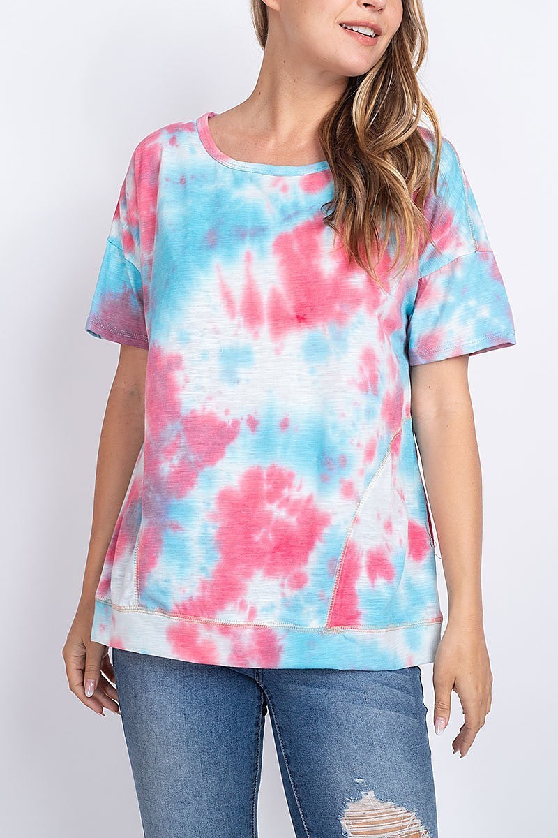 Round neck tie dye loose fit top (EF1907)