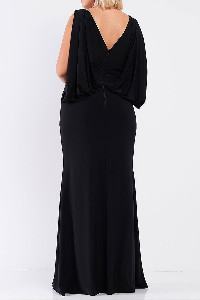 Drape back v neck maxi dress (TDG7729)