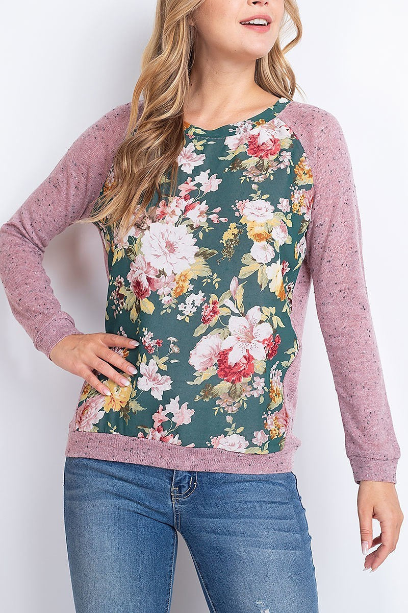 Floral print color block top (EF1923)