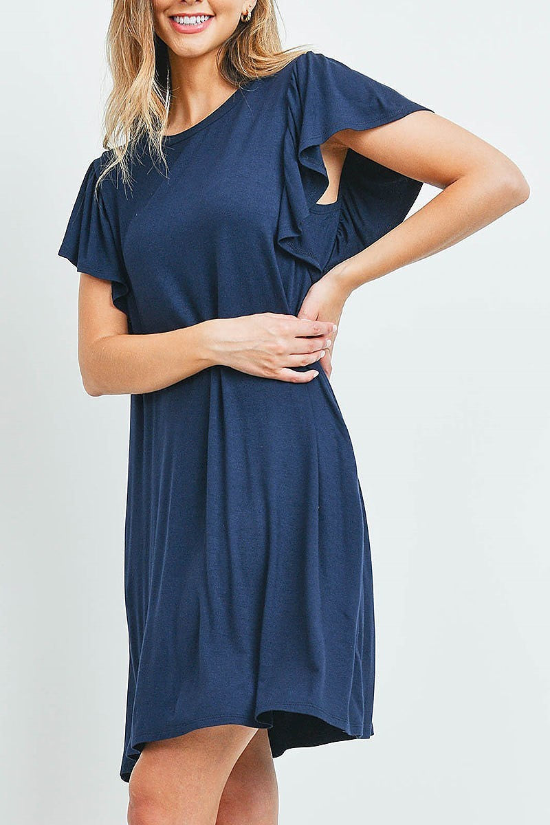 Flutter sleeves side pocket swing dress (DED6390)