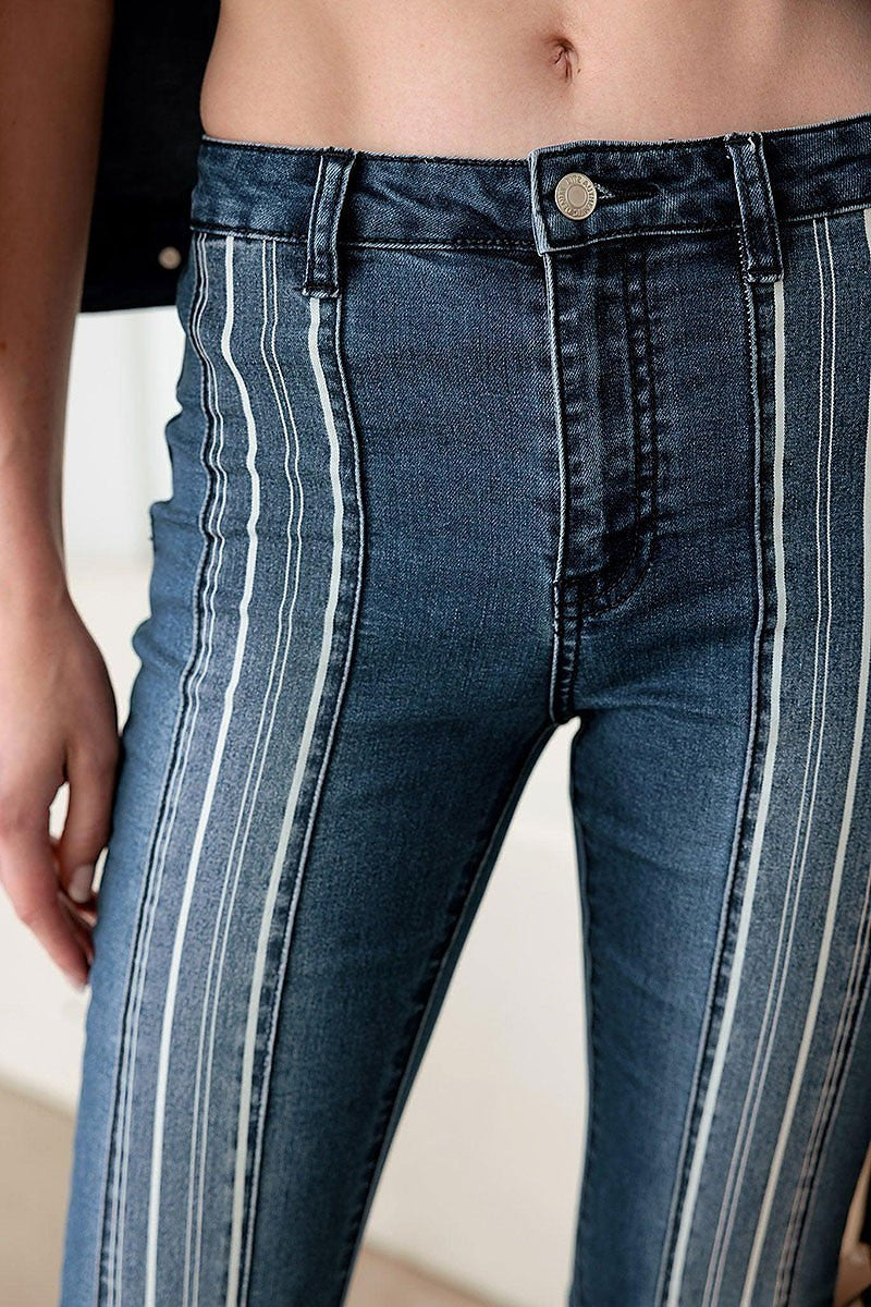 Mid rise flare pinstripe denim pants (TED2968)