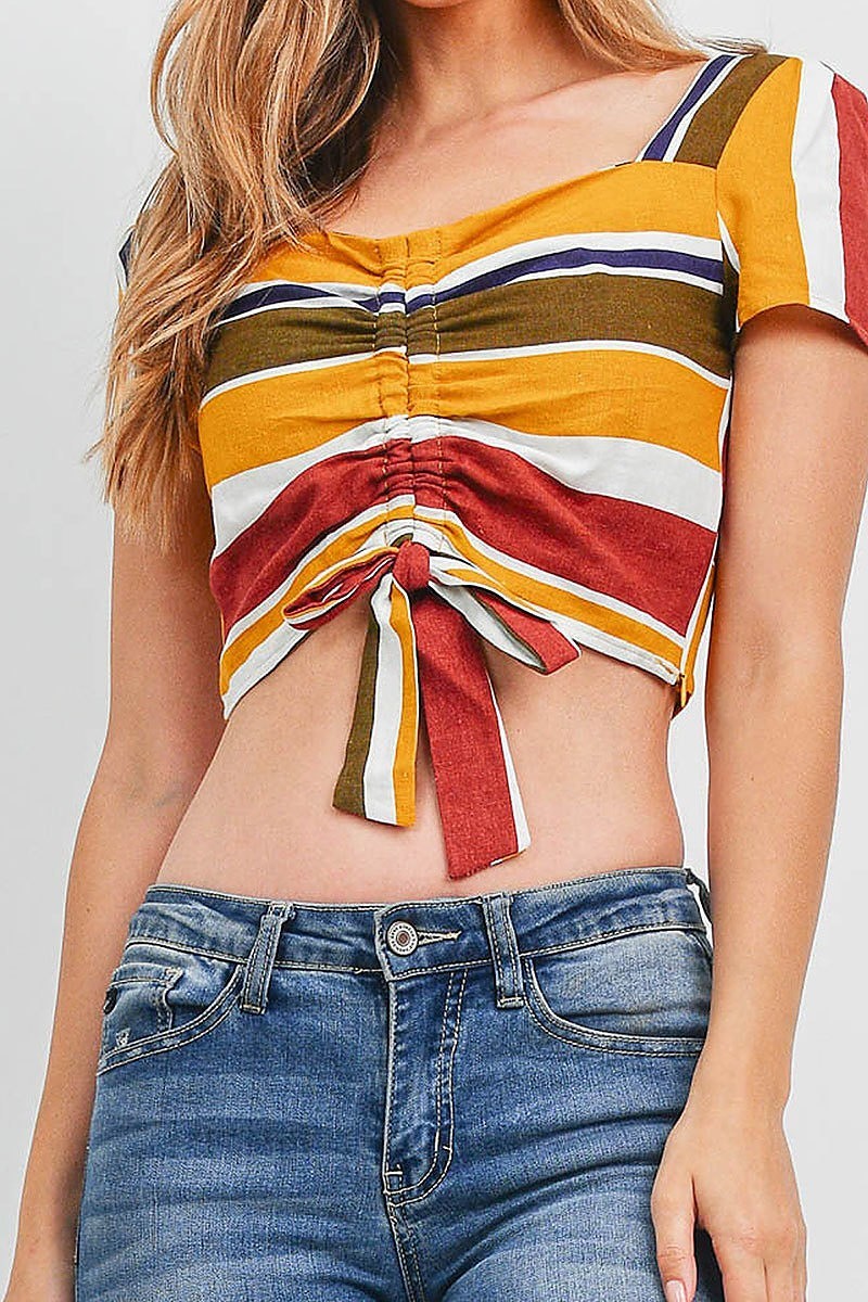 Ruched detail stripe crop top (EF1576)