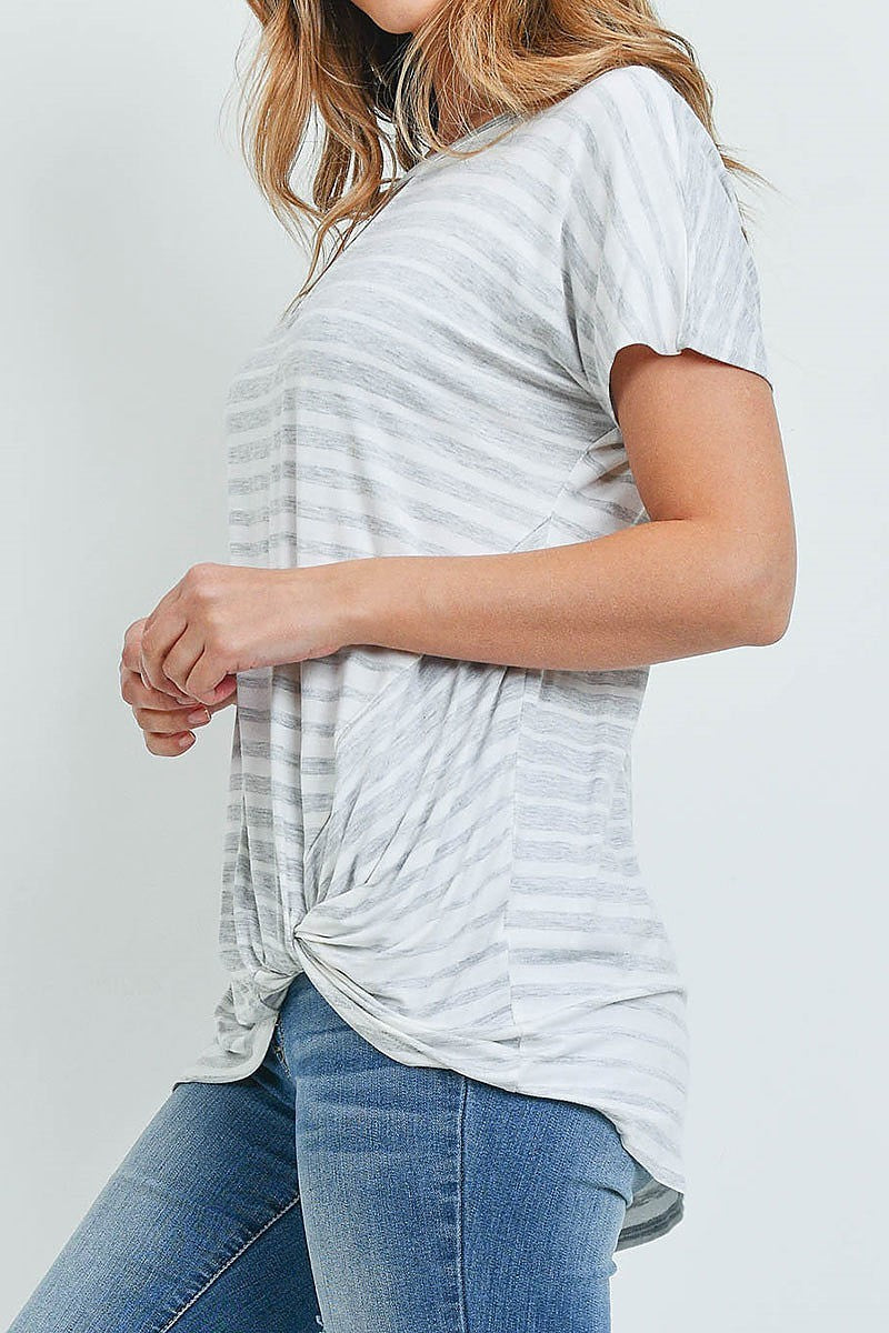 Short sleeve keyhole stripe tunic blouse top (ED8859-2)