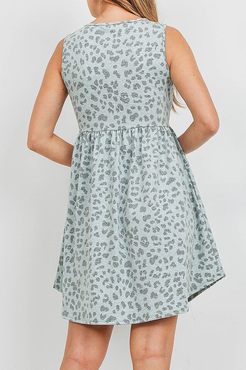 Empire waist leopard side pocket tank dress (DED6354)