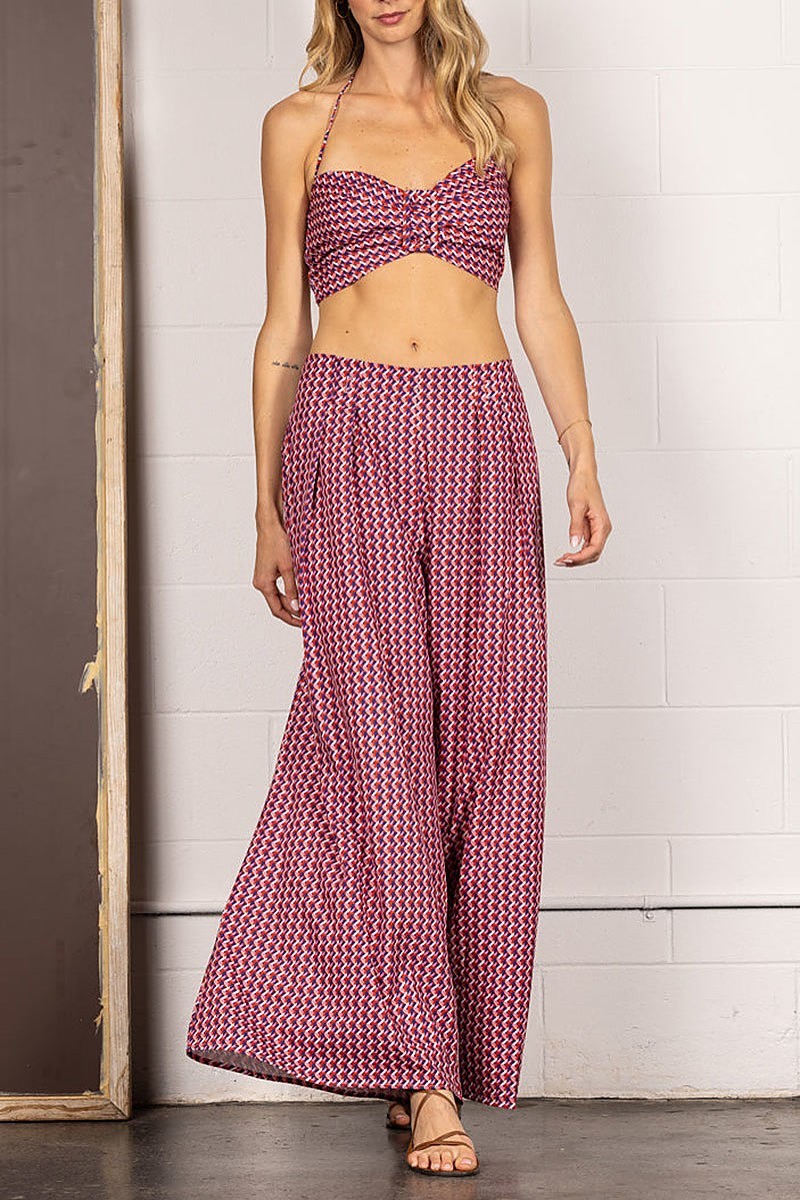 Chevron halter crop top and high waist pants set (EDSW4270)