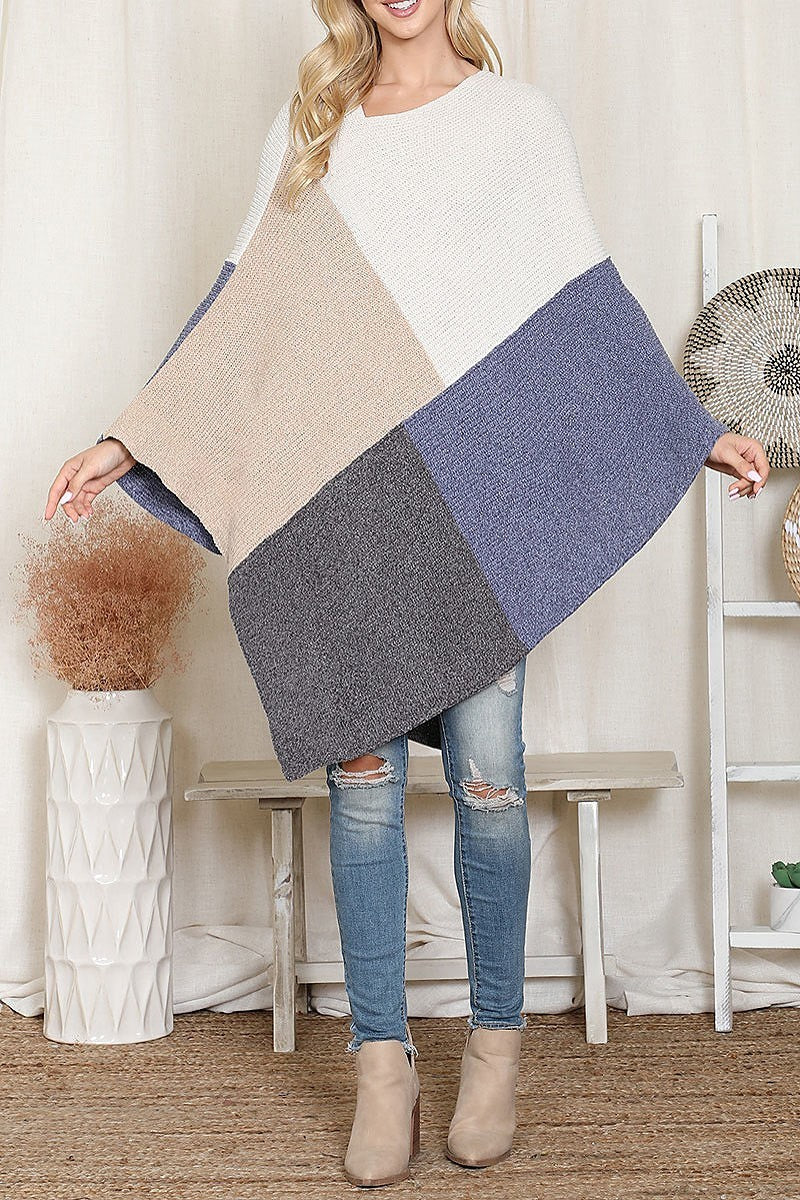 Knitted geometric square multi color poncho (DGS6313)