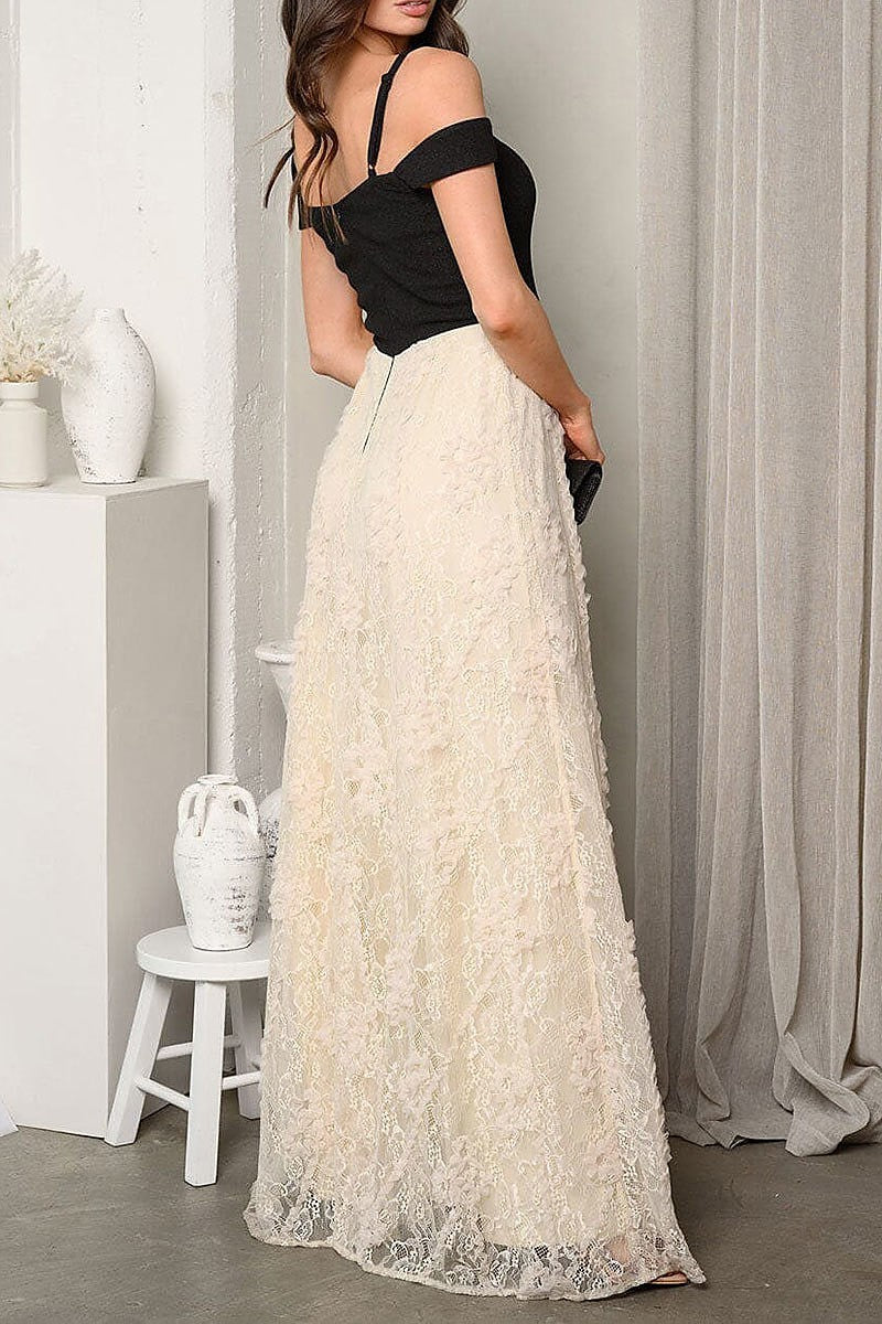 Sleeveless shimmer lace maxi gown dress (EDWT9628)